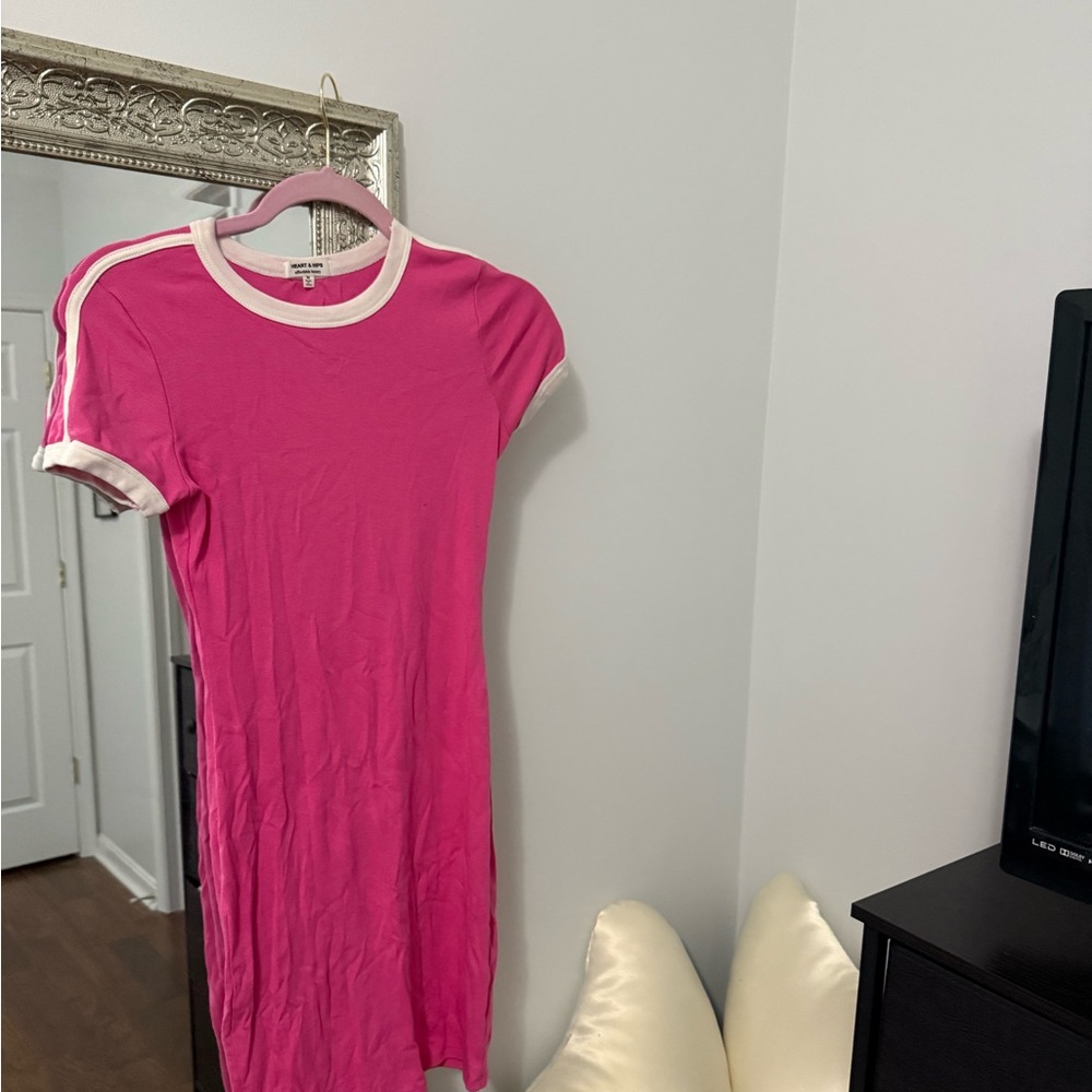 Heart Hips Pink Mini Dress with White Trim